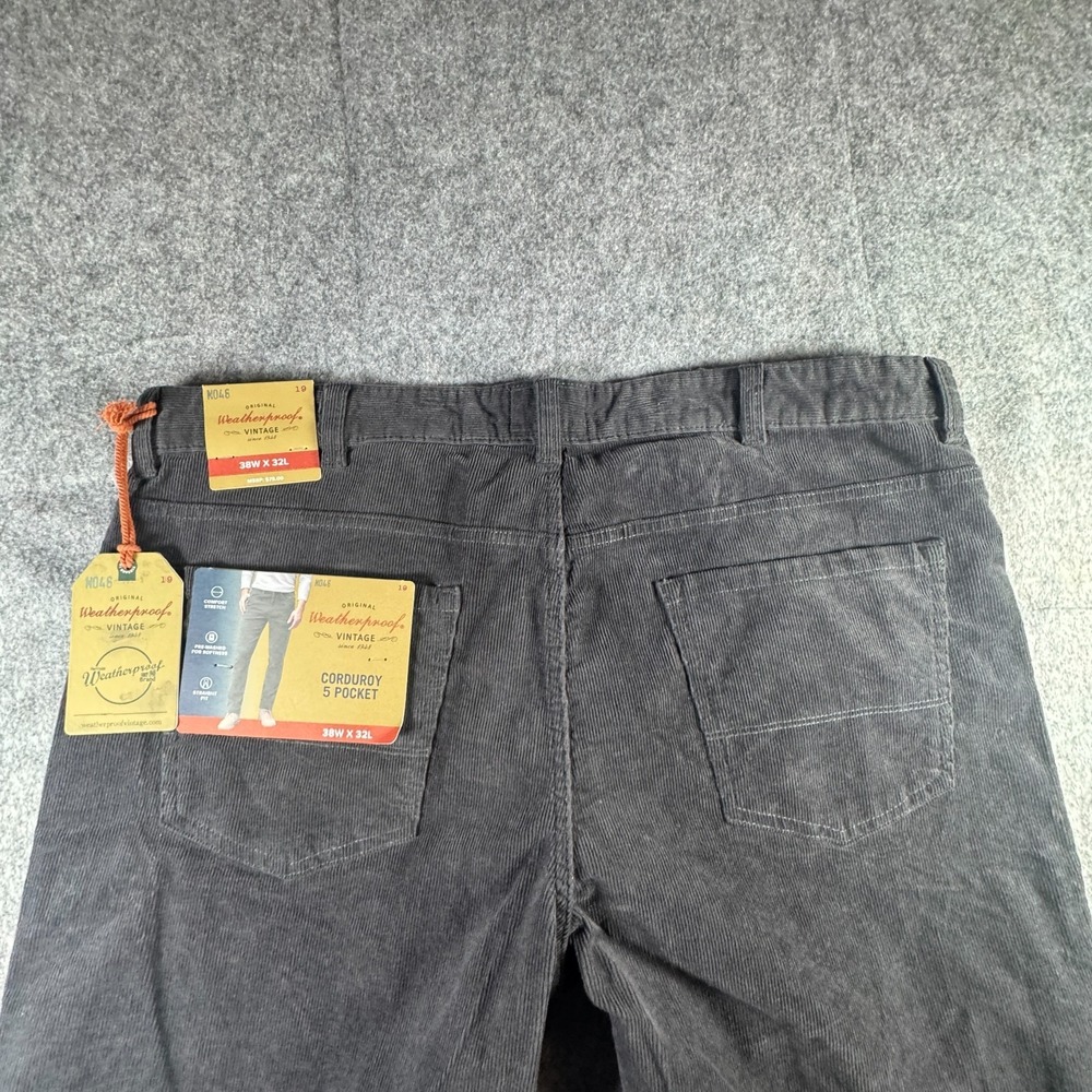 Weatherproof Vintage Mens Iron Gray 38x32 Corduroy 5 Pocket Straight Fit Pants - Picture 13 of 16
